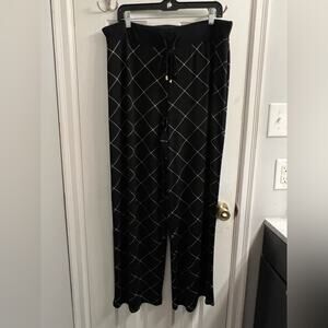 JONES NY Elegant Plaid Checkered Black White Diamond Print Palazzo Pants XL
